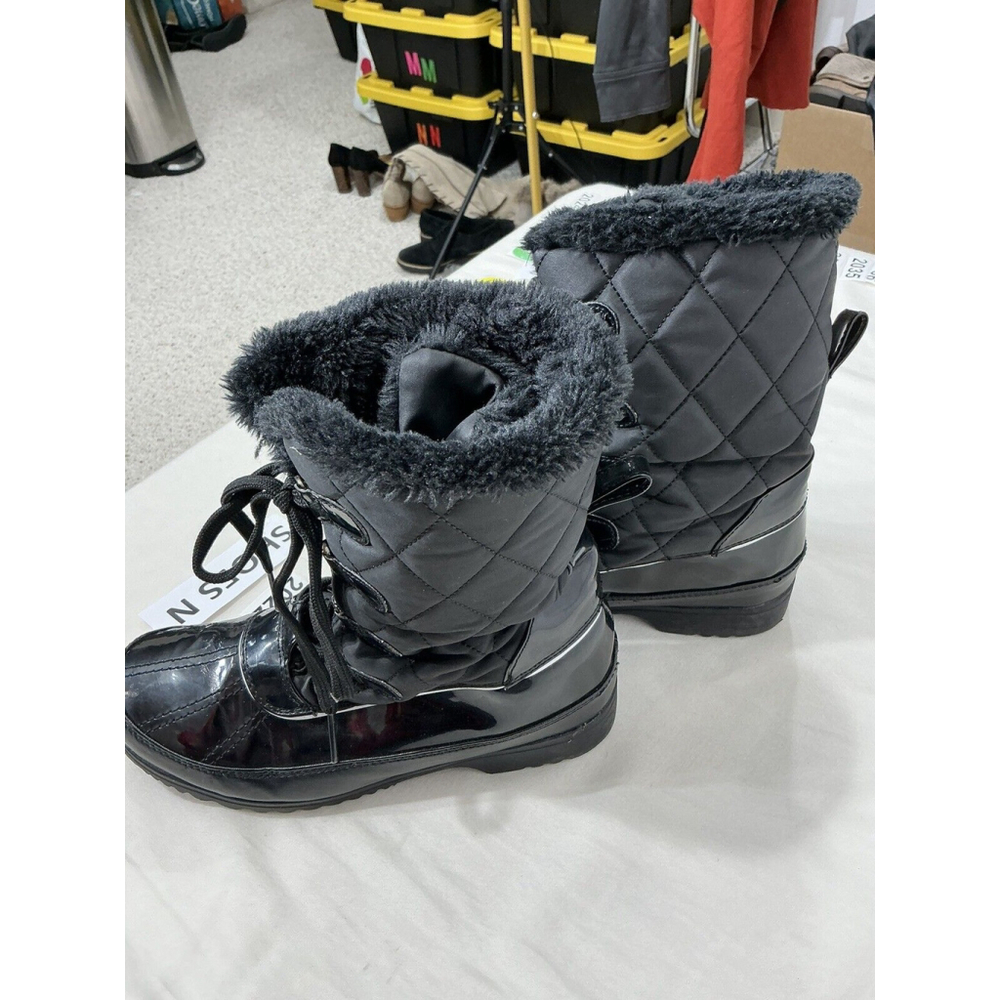 Womans Alpine Design Black Quilted Lace Up Snow Boots Size 8 - Picture 3 of 9